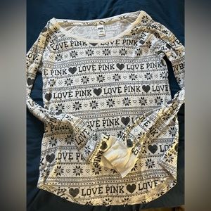 Women Victoria’s Secret pink thermal sleep shirt white